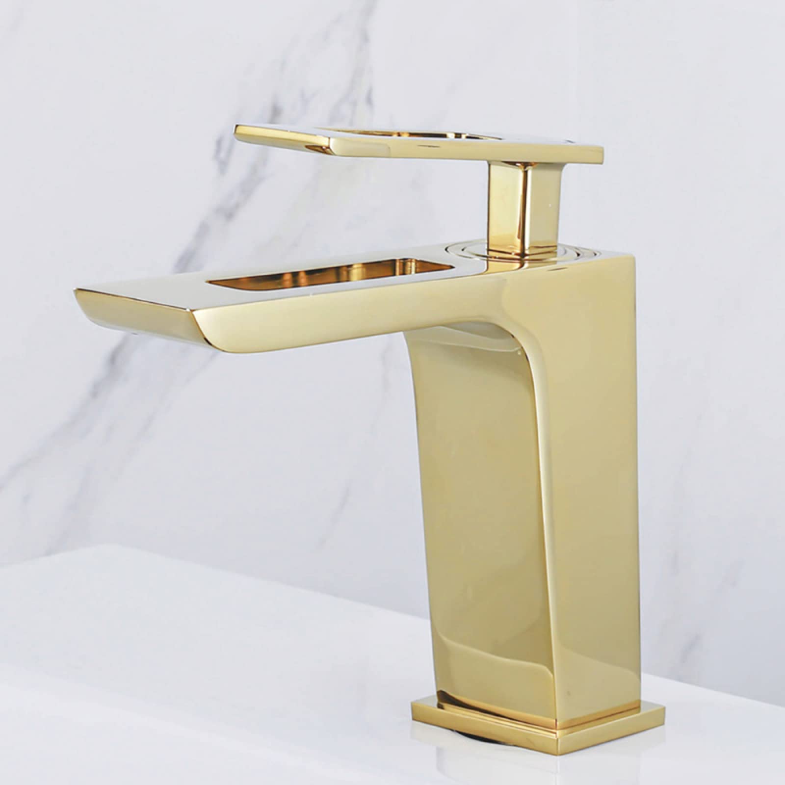 Nvsfzgiyg Gold Bathroom Faucets Waterfall, Brass Faucet, Hot And Cold Sink Mixer Tap, Spout Single Handle, (Gold)