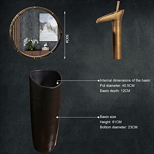 Yrra Pedestal Lavatory Sink, Art Pedestal Bathroom Sink Toilets Basins Handmade With Drain Installation Hole, For Indoor And Outdoor,Black,With Mirror #TOP6