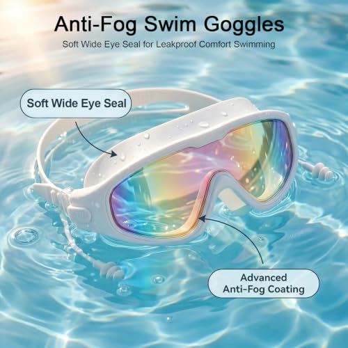 Image of Swim Goggles for Kids 6-12, Wide View Anti-Fog UV Protection No Leaking,Boys Girls Youth Swimming Goggles