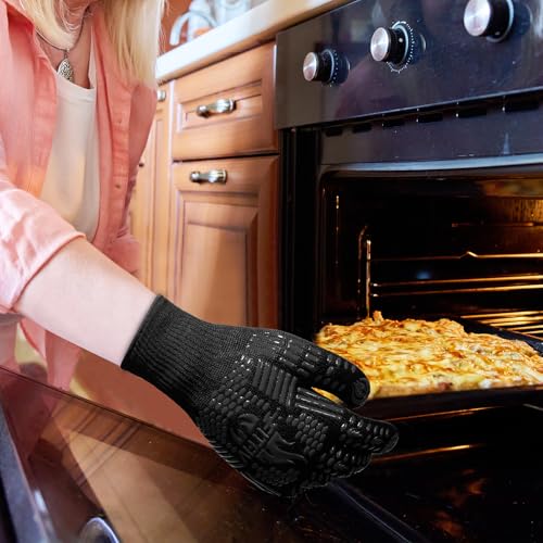 Image of BBQ Gloves, Oven Gloves, 1472F Extreme Heat Resistant Barbecue Gloves, Silicone Non-Slip Oven Mitts, Kitchen for Cooking, Grilling, and Baking