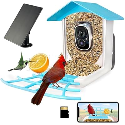 64GB Bird Feeder with Camera, 2K 3MP HD Camera Bird Feeder, AI Identify 10K+ Aves, Solar Powered Face Sun, Live Video & Playback on Phone & Tablet, Smart Wild Watching Birdhouse