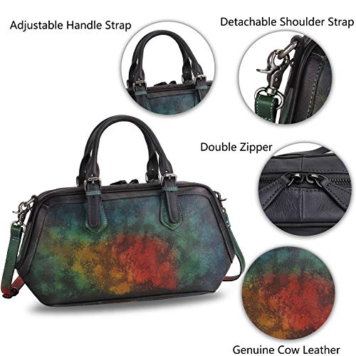 Genuine Leather Satchel Top Handle Handbag Purse For Women Handmade Retro Designer Large Capacity Crossbody Bag (Multicolor2) #TOP5
