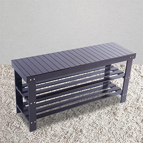 Lestar Shoe Rack, Spa Sauna Shower Patio Bench Stool, 3 Tiers Storage Shelves Bamboo Wood Bathing Benches, 35.5"(W) X 11"(D) X 18"(H) #TOP3