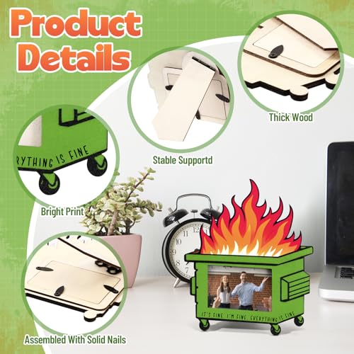 Yerliker 1 Set Dumpster Fire Picture Frame Desk Decor Employee Appreciation Gifts 4.7 x 5.7 Inches Mini Photo Frame Funny Office Gifts for Coworkers(Light Green) - Image 2
