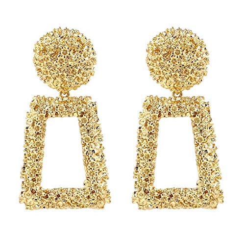 Statement Drop Earrings Metal Crystal Geometric Earrings Square Dangle Earrings Raised Design Earrings Silver/Gold For Women Girls #TOP1