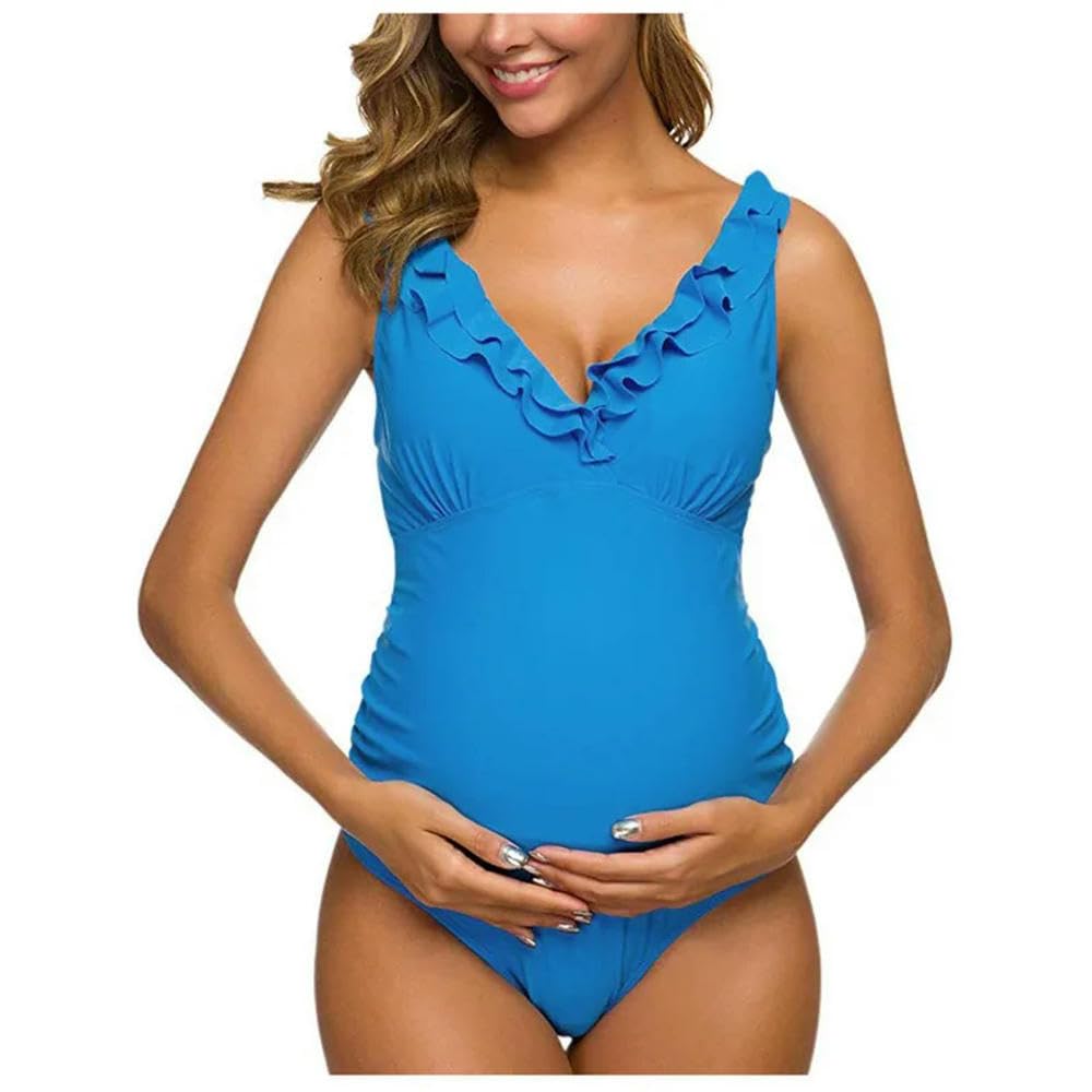 JJDFW strój kąpielowy ciążowy jednolity kolor kobiety w ciąży z falbanką jednoczęściowe stroje kąpielowe body plażowe seksowny strój kąpielowy bikini ciążowe