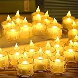 BARAKYEG Bougies LED Lot de 35 Bougies Chauffe Bougies Sans Flamme,bougie led flamme vacillante Piles Incluses bougie chauffe plat pour Noël, Arbre de Noël, Pâques, Mariage, Fête de Mariage(Jaune)