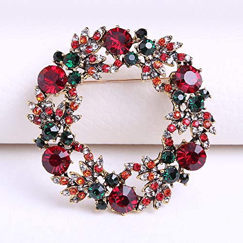 Gyn&Joy Vintage Green Red Austrian Crystal Round Christmas Wreath Pin Brooch Bz291 #TOP2