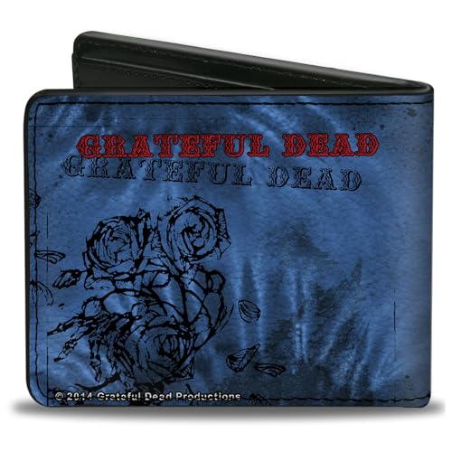 Buckle-Down Men's PU Bifold Wallet-Skull Grateful Dead/Roses Blues/Black/Red, Multicolor, 4.0" x 3.5"2