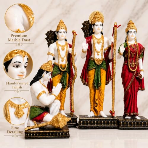 Image of ARMONIA Ram Darbar with Ram, Laxman, Sita & Hanuman Murti Idol Statue for Home Decor Temple | Marble Dust Finish- Multicolour - 22 cm | Best Gift for Wedding & Housewarming (Including Cloth)