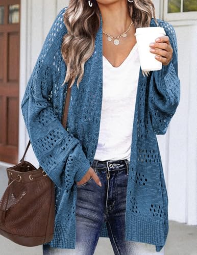 Image of HOTOUCH Lightweight Crochet Cardigan for Women Long Sleeve Open Front Knit Oversized Cardigans Sweaters
