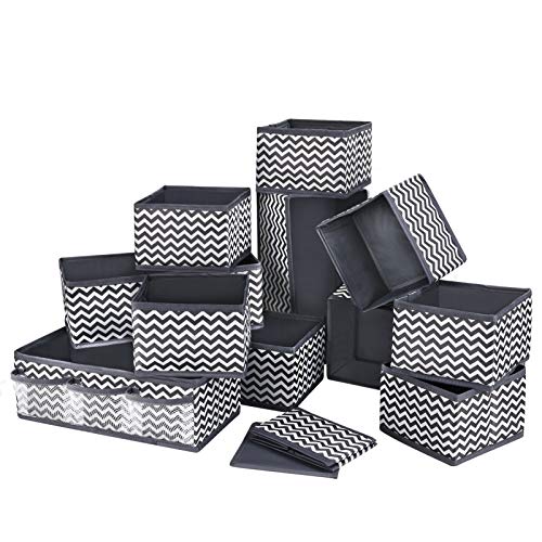 DIMJ 12 Pack Drawer Organizer Dresser Dividers, Closet Foldable Storage Bins Fabric Storage Cubes Bins Containers For Underwear, Bras, Socks, Ties, Scarves, Panties, Lingeries, Nursery Baby Clothes