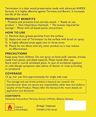 Image of Pidilite Terminator Eco-Friendly Termite Killer Spray| Wood Preservative and Termite, Borer, Insect Repellant Spray| For Home, Kitchen and Offices (1 Ltr)