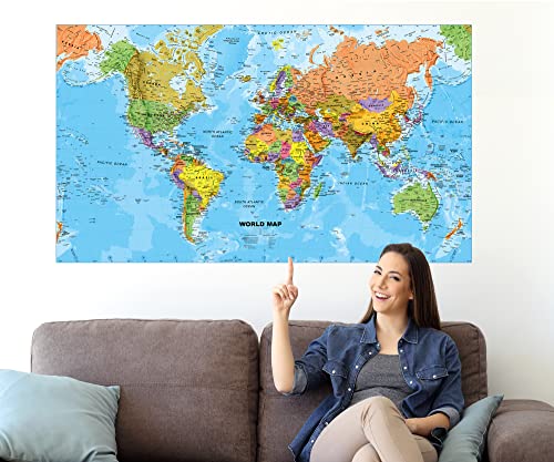 World Map Wall Mural. This Is A Beautiful Fabric Material Similar To Wall Paper. 100% Removable At Any Time (55" X 31.4) #TOP2