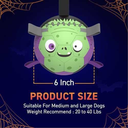 Image of QDAN Halloween Dog Toys, Dog Soccer Balls with Straps, Outdoor Dog Toys | Dog Balls, Herding Balls Toys for Small Medium Dogs, Puppy Pet Birthday Gifts, 6 Inch Purple Green