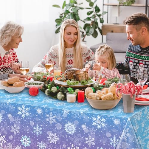 3 Pack Winter Snowflake Plastic Tablecloth Decorations, Blue and Purple Snowflake Winter Wonderland Disposable Table Cover for Christmas Holiday New Year Party Supplies Decorations, 54x108 Inch by Zachely - Image 7