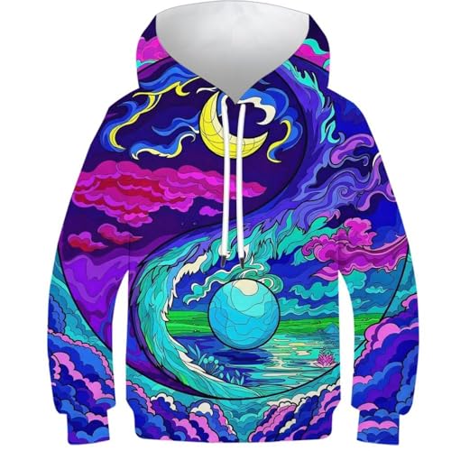 Sweat à capuche 3D Yin-Yang enfants 9-11 ans avec poche