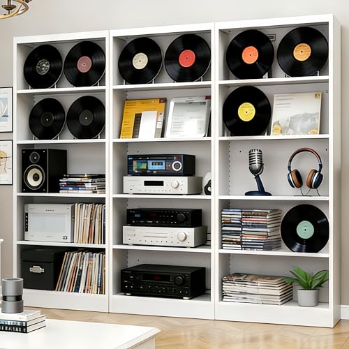 Image of Large Vinyl Record Storage Cabinet, Heavy-Duty Metal Record Player Stand with Adjustable Shelves, 66 inch H Media Shelf Organizer for LP Albums, Turntable & Audio Equipment, White