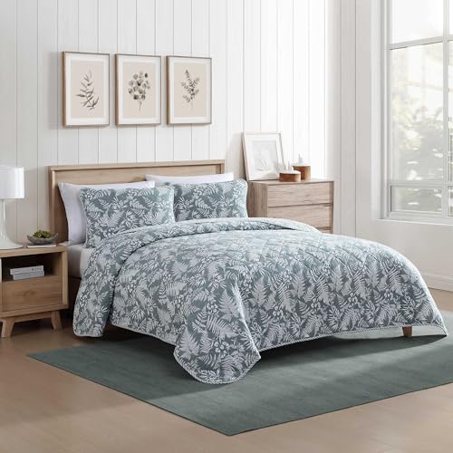 Image of Eddie Bauer - King Quilt Set, Reversible Cotton Bedding with Matching Shams, Wildflower Inspired Home Decor with Stripe Reverse (Fern Garden Green, King)