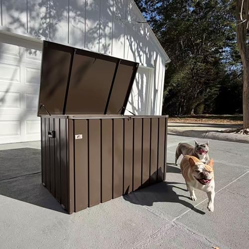 Image of PURPLE LEAF Outdoor Deck Box 100 Gallon, Waterproof Lockable Storage, Brown