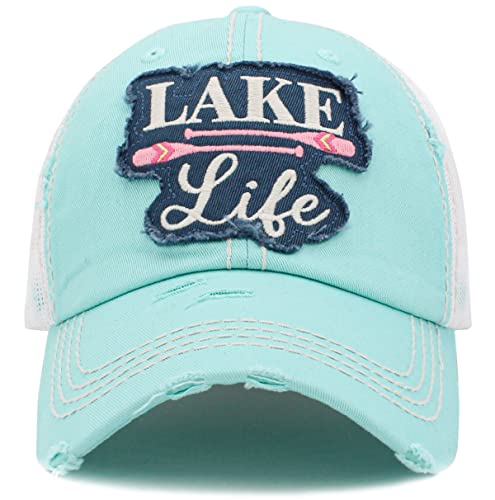 Image of Vacation Beach Camping Womens Baseball Cap Distressed Vintage Unconstructed Embroidered Patch Hat