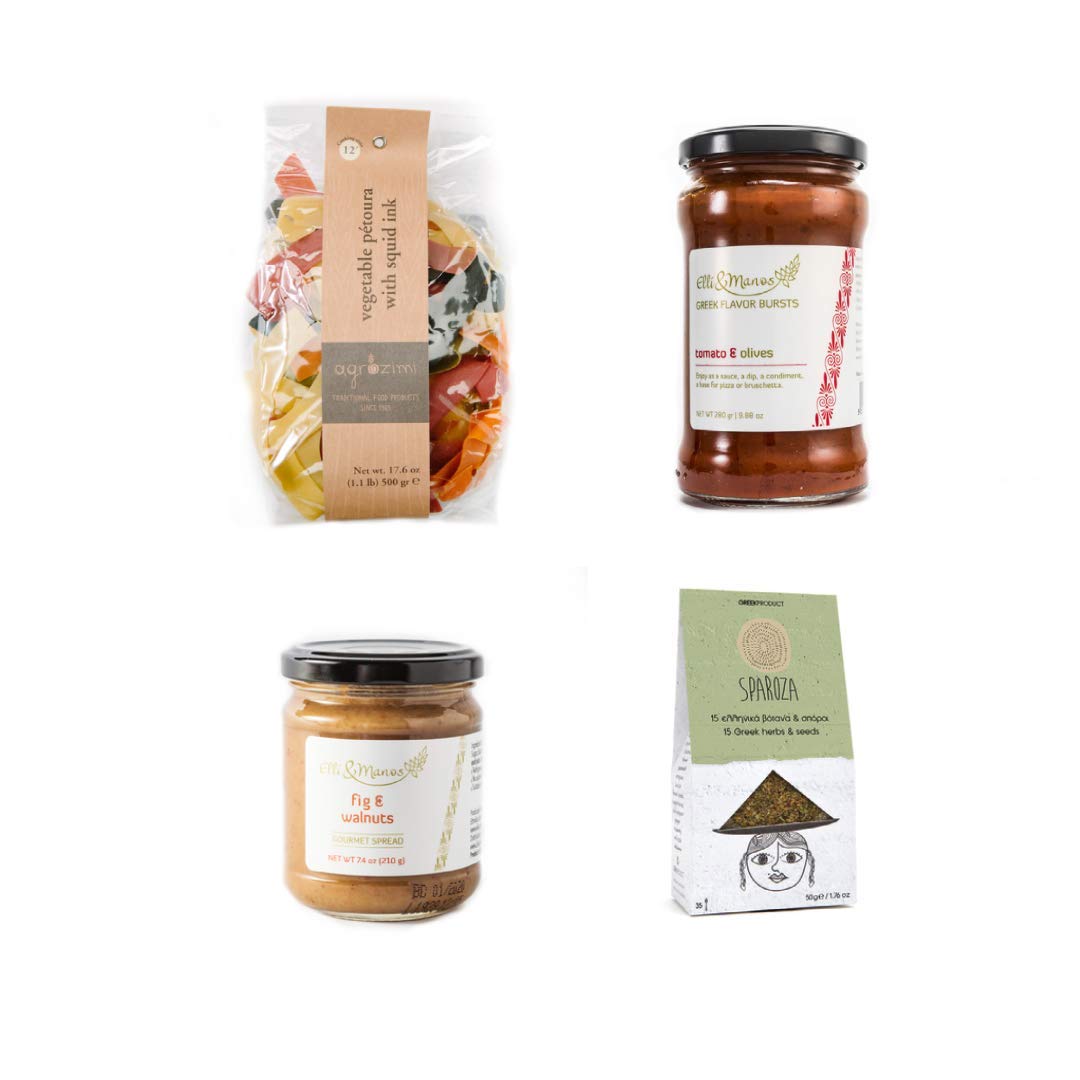 A Greek High Tea Gift Basket (5 pieces, beribboned box set). Ideal Food Gift Basket for the Holidays, Housewarming, Hostess, Sympathy, Birthday & Anniversary