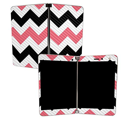 Image of MIGHTY SKINS MightySkins Carbon Fiber Skin for Microsoft Surface Duo - Black Pink Chevron | Protective, Durable Textured Carbon Fiber Finish | Easy to Apply | Made in The USA