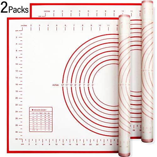 2 Pieces Silicone Baking Mat Non-Slip Silicone Pastry Mat Non Stick Dough Rolling