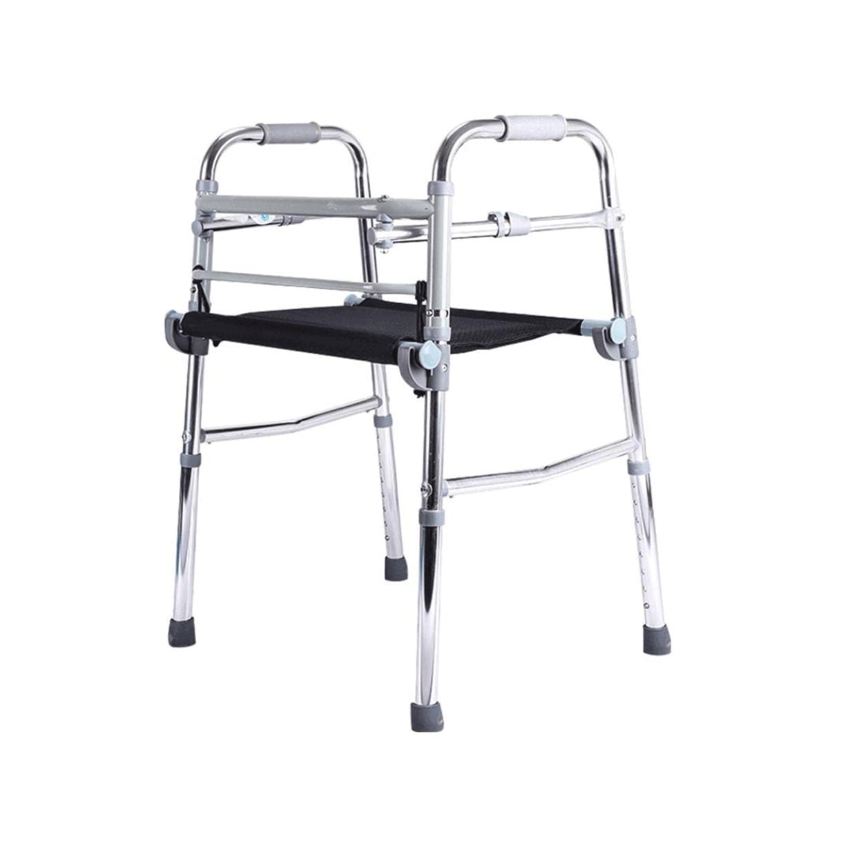 Andador plegable multifuncional de dos botones con cojín de tela Oxford aleación de aluminio sin ruedas andadores estándar para personas mayores