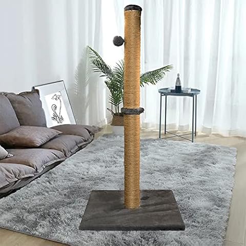 Unibos Cat Scratching Post Cat Activity Centre Kitty Climbing Tree Tall Scratching Posts for Adult Cats Vertical Full Cat Scratcher with Natural Sisal Rope Hanging Ball and Carpet Covered Heavy Base Cover