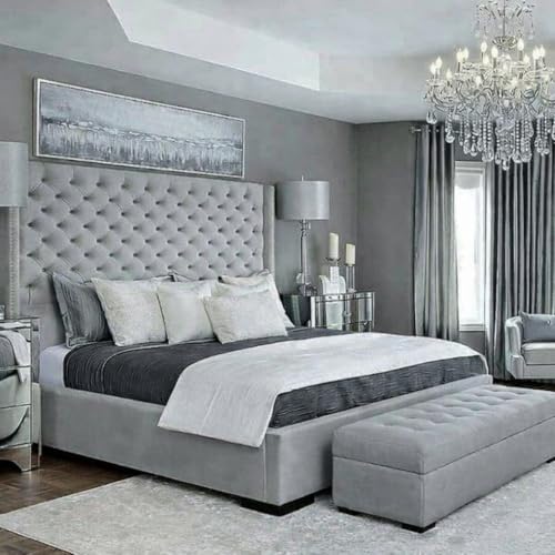 Bespoke Chesterfield Plush Velvet Nina Wingback Bed Frame - Mattress/Gas Lift - UK Made - Double/King/Super King (Silver Plush, King size 5ft Bed Frame)