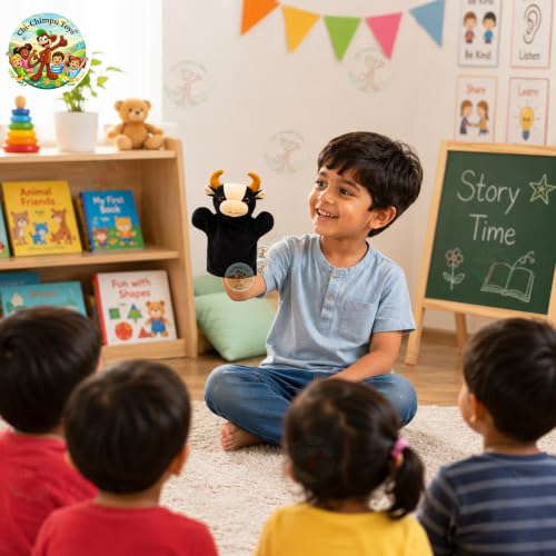 Image of Buffalo Hand Puppet for Kids | Soft Plush Animal Puppet | Educational Storytelling Toy | Interactive Role Play | Preschool Learning | Gift for Boys & Girls