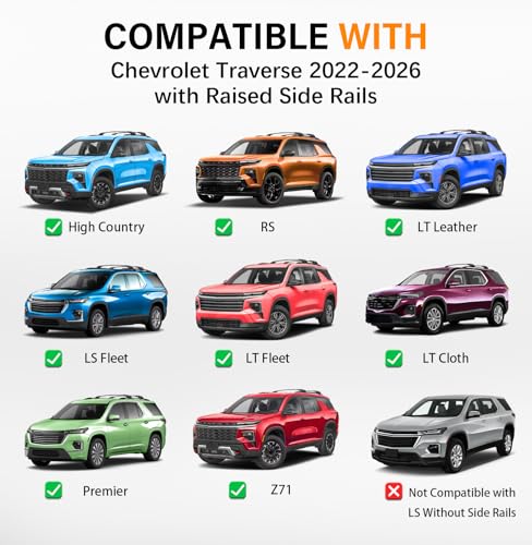 Image of 330lbs Lockable Roof Rack Cross Bars Compatible with Chevrolet Chevy Traverse 2022 2023 2024 2025 2026, Aluminum Roof Rails Crossbar for Rooftop Cargo Luggage Kayak Canoe Snowboard Rack