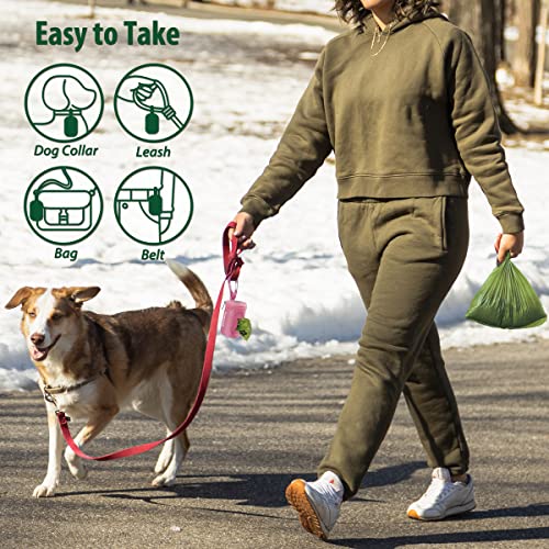 Image of FURHAB Dog Poop Bag Holder for Leash Doggie Waste Bag Dispenser Soft Fabric Puppy Potty Carrier Small Doggy Zipper Pouch with Carabiner Clip 1680D Nylon Oxford with 1 Roll of Pet Trash Bags, Pink