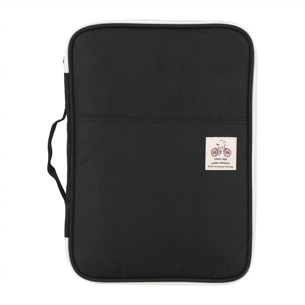 Carpeta Estuche for lápices A4, bolsas de almacenamiento, bolsa for documentos, portafolio de carpetas, organizador, ordenador portátil, estuche con cremallera, escuela y oficina Top File(Negro)