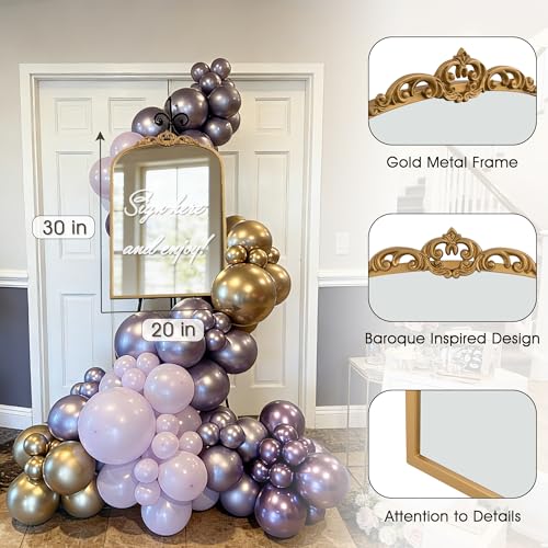 Image of 1 Set Vintage Gold 20x30 Arched Antique Baroque Tabletop Wall Mirror