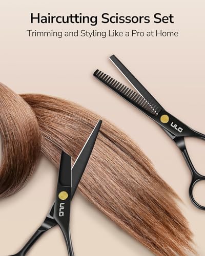 Image of Hair Cutting Scissors Thinning Shears Kit ULG Professional Barber Hairdressing Texturizing Salon Razor Edge Scissor Japanese Stainless Steel 6.5 inch BLK