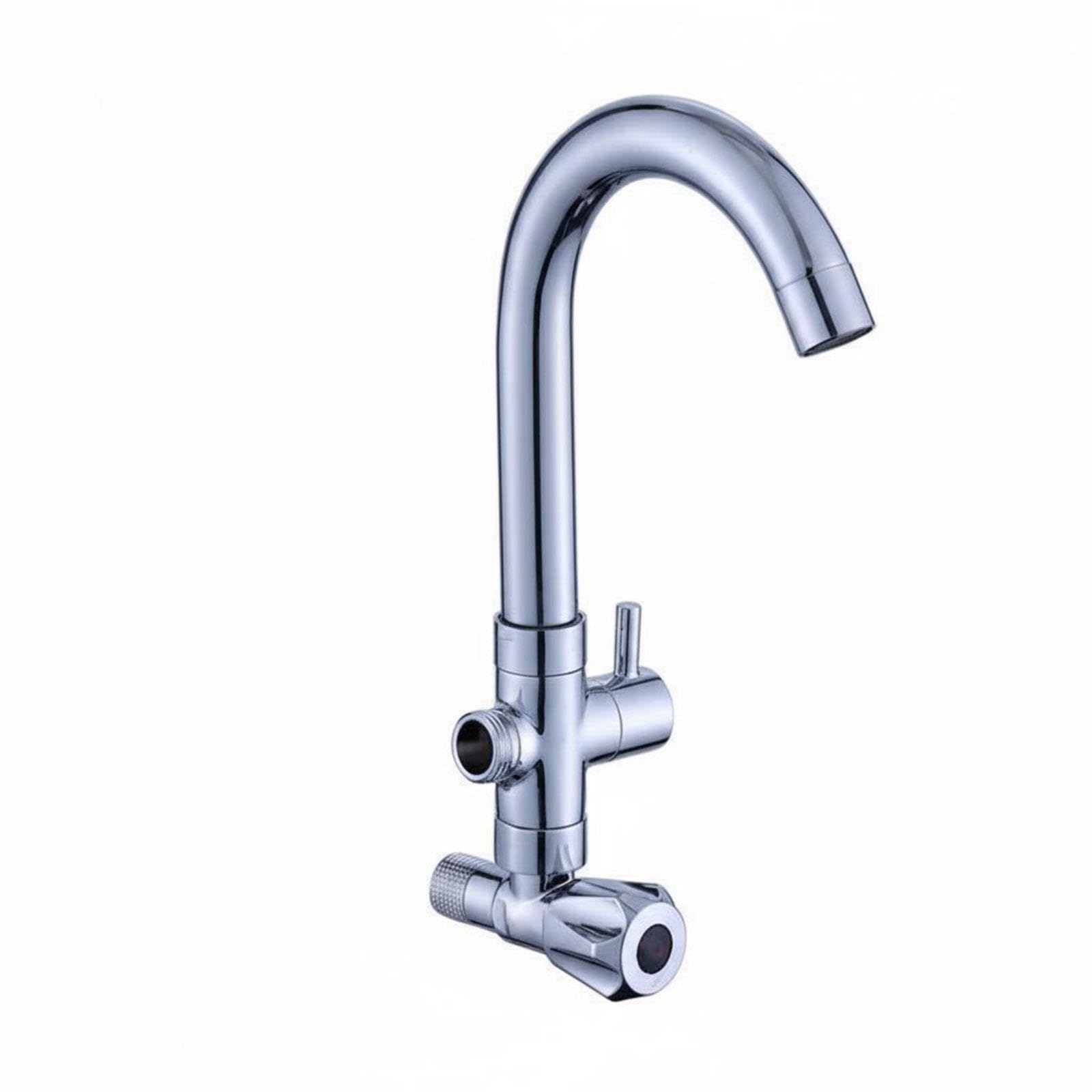 Wall Mounted Kitchen Faucet, Double Outlet, Single Handle, Brass, Laundry, Mop Sink Silver Big Bend 4-Point-image-30