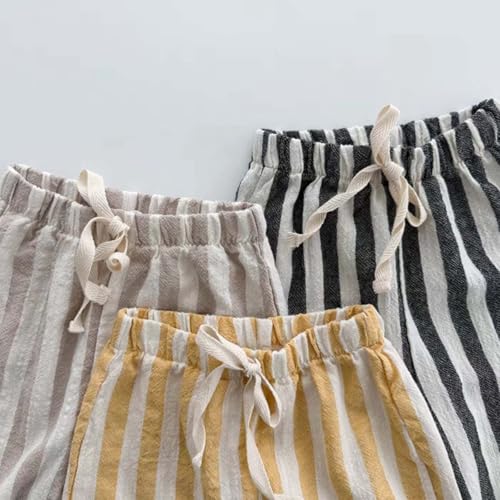 Boys' Cotton Linen Harem Bloomers Pants for Baby Toddler Striped Bloomer Elastic Basic Harem Pants Joggers 4-5 Years Yellow3