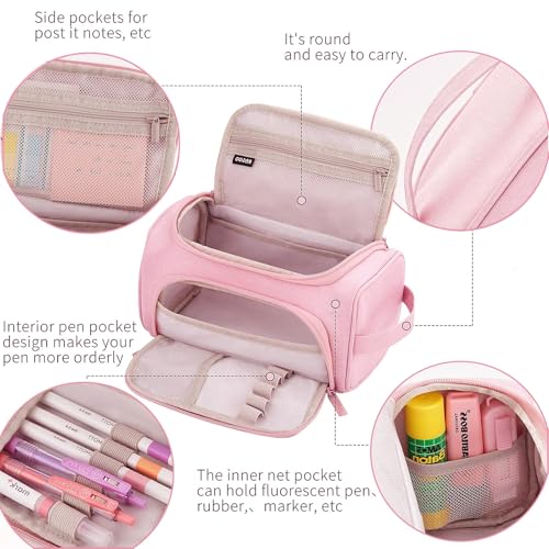 Image of Large Capacity Pencil Pouch, Aesthetic Pencil Case with Zipper Portable Handle, Cute Pencil Bag Stationery Organizer for Office College School Teen Girl Boy Adult (Pink)