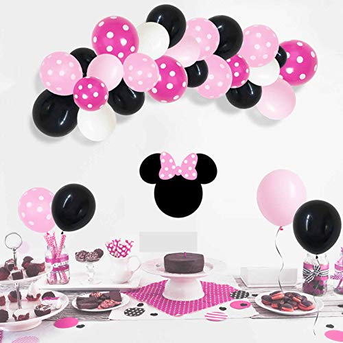 Image of ANSOMO Black and Pink Latex Balloons, 12 inch Thick Polka Dot Balloons, 60 Pcs (Pack of 3)