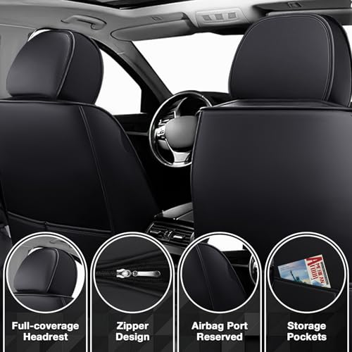 Image of Car Seat Covers Fit for GMC Terrain 2010-2026, Leather Seat Covers for Car, Waterproof Non-Slip Durable Car Seat Protector(5 Seats,Black Blue)