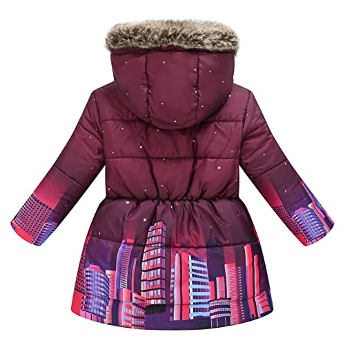 Girls Winter Warm Coat Waterproof Sherpa Parka Windproof Jacket,Kids Toddler Flower Print Parka Puffer Outerwear (Purple, 2-3 Years)2