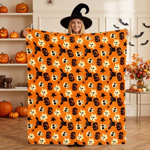 Image of BEDELITE Halloween Throw Blanket, Spooky Decor & Gift, Orange, 50 inchx60 inch