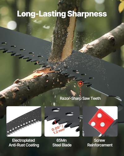 Image of VEVOR Manual Pole Saw, 3.87-27 ft Extendable Pole Tree Pruner, Sharp 65Mn Steel Blade, Lightweight Fiberglass Handle Pole, Double-Hook Saw for High Branch Trimming, Pruning Tool for Palms, Shrubs