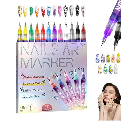 12 Colors Nail Art Pens Set, 2026 New Nail Art Markers Polish 3D ...