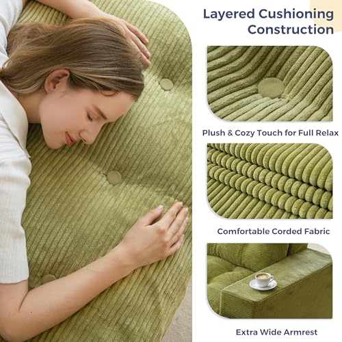 Image of MAXYOYO 63 inch Loveseat Sofa Couch for Small Spaces, Upholstered Boneless Cloud Couch for Apartment Bedroom, 2-Seater Love Seat Floor Modern Sofa with Pillows, No Assembly Required, Green