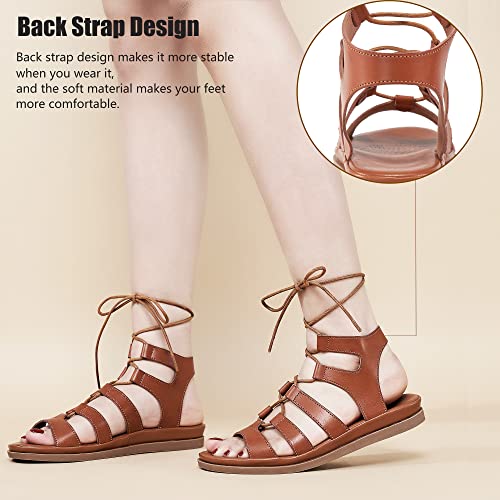 Image of HARENCE Summer Flat Sandals for Women: Comfortable Strappy Cross Lace Up Gladiator Flats Shoes Dressy Casual Non Slip Walking Sandal