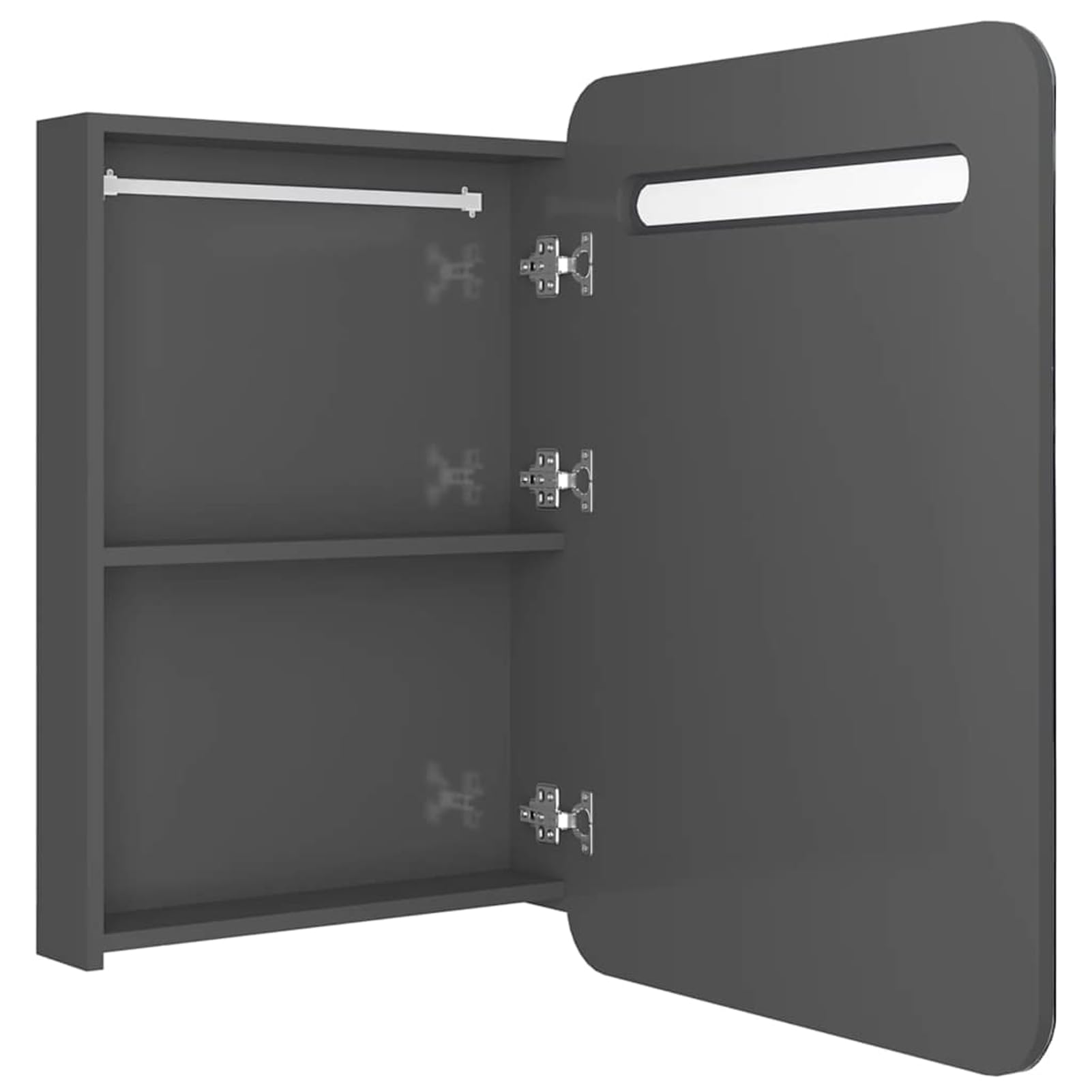 ATOMSTACK MAKER Spiegelschrank mit USB-Beleuchtung, 60x11x80 cm, glänzendes Grau, MDF/Glas, 2 Ablagen, Pufferscharnier – moderner Badezimmerschrank für Make-up & Rasur
