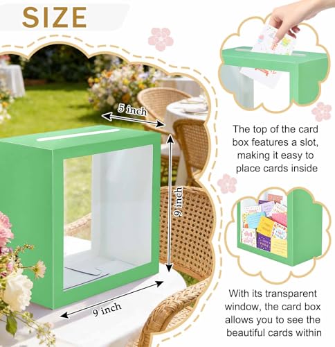 Image of SietDESEO Sage Green Card Box for Party with Clear Window Large Gift Card Box Holder for Wedding Reception Birthday Graduation Baby Shower Raffle Ticket Box